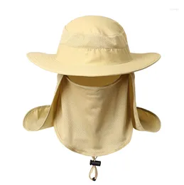 Berets Outdoor Men Women Large Round Brim Sun Block Quick Drying Fishing Hats Summer Cap For Travel Mountain Climbing Bucket Khaki