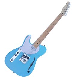 Left Hand Blue 6 Strings Semi Hollow Electric Guitar with White pickguard Maple Fretboard High Cost Performance