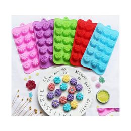 Baking Moulds Silica Gel Chocolates Mods 15 Hole Position Mti Colors Sile Molds Lifelike Flower Ice Lattice Die 1 6Xg L1 Drop Delive Dhxy0