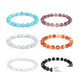 Charm Bracelets Fashion Faceted 8Mm Stone Beaded Bracelet Women Men Trendy Beads Elastic Bracelets Party Lover Jewellery Gift Drop Deli Dhx5K