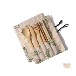 Dinnerware Sets Canvas Bag Tableware Suit Chopsticks Spoon Fork Knife Dinnerware Set Outdoors Travel Dinner Service Kit With Various Dhrob