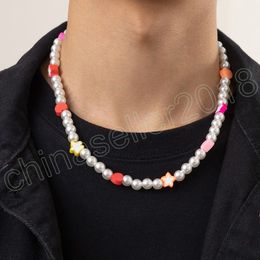 Pearl/Flower Beads Short Choker Necklace for Men Boho Beaded Chains on Neck Fashion Jewellery Collar Trendy Accessories Gifts