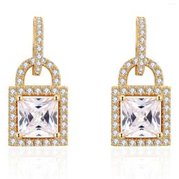 Dangle Earrings Gold Colour Hanging Lock Drop Luxury Cubic Zirconia Charm For Women Wedding Engagement Jewellery Bridal