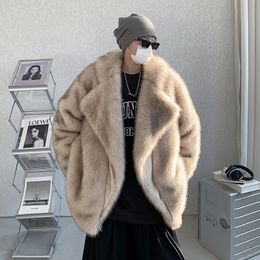 Men's Down Parkas Hybskr Thickened Fake Fur Men Jackets Warm Winter Turn Collar Male Coats Harajuku Gothic Soft Unisex Clothing Outwear 221207