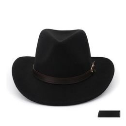 Wide Brim Hats Bucket Hats Western Cowboy Hat Wool Felt Wide Brim Fedora Hats With Belt Buckle Men Women Carnival Party Trilby Som Dhjev