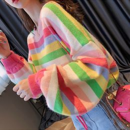 Women s Sweaters Female Sweater Womens Cute Kawaii Pullover Harajuku Clothes Cashmere Tops Striped Long Sleeve Trend 221206