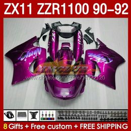 ABS Fairings Kit For KAWASAKI NINJA ZX 11 R 11R ZZR-1100 ZX11 R ZX-11R 1990 1991 1992 Bodywork 164No.132 ZZR 1100 CC ZX-11 R 90-92 ZZR1100 ZX11R 90 91 92 Fairing pink glossy