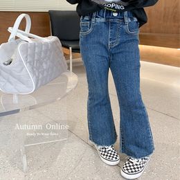 Trousers deer jonmi Autumn Korean Style Baby Girls Flared Jeans Solid Colour Elastic Skinny Children Denim Pants 221207