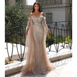 Shiny New Arrival Evening Dresses Sweetheart Strapless Long Sleeves Lace Floor Length Beaded Pearls Lace Sequins Appliques Prom Dress Formal Plus Size Tailored
