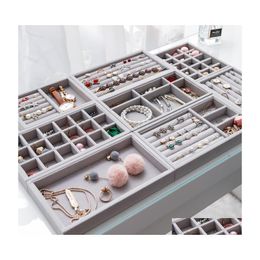 Storage Boxes Bins Veet Jewellery Storage Boxes Display Tray Case S Stackable Jewellery Holder Portable Ring Earrings Necklace Organ Dhbth