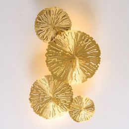 Wall Lamp Luxurious Golden Plated Stainless Steel Lotus Leaves Shape LED E14 Background Atmospheric Combination Decorative