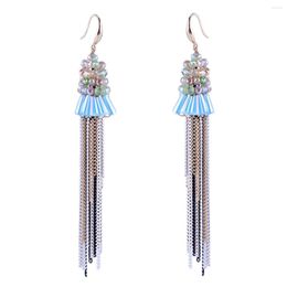 Dangle Earrings Gold Tassels Long Chains Drop Bohemian Style Crystal Beaded Statement For Women Girls Bijoux 3343