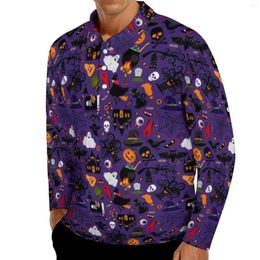 Polos de polos masculinos Spooky Bats Casual Camisas Polo Camisetas de Halloween Prind Camisetas de Manga Longa Camisa Impressão