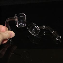 Hookahs 4mm Thick Quartz Banger Nail Square Sugar Cube Style 14mm/18mm/10mm Female Male Real Quartz Tips 90 Degree Clear Joint