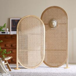 Solid wood rattan screens partition living room simple household entrance shelter porch Chinese retro seat screen