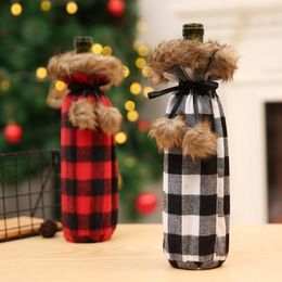Christmas Wine Bottle Cover Champagne Bottle Bag Plaid for Party Home Decoration Decorations