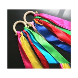 Other Fashion Accessories 7 Colors Rainbow Hand Kites Wood Ring Ribbon Streamer Runner Accessories Toys Dancing Rings Sensory Ribbon Dhptv