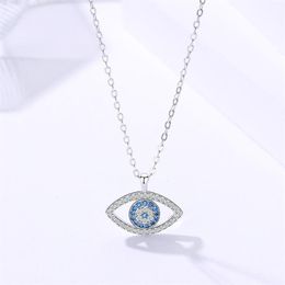 925 Sterling Silver Womens Zirconia Cubica Diavolo malvagio Blue Eye Necklace CZ Stone Turkish Fashion Jewelry China Whole257s