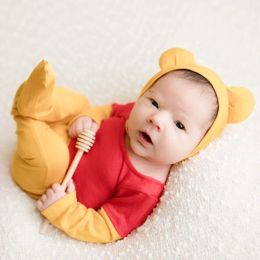 Newborn Bear Bonnet Pyjama Set Newborn Photography Costume Prop Footie Romper with Hat