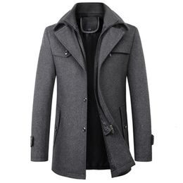 Men's Wool Blends Men Winter Wool Coat Men's Casual Brand Solid Colour Wool Blends Woollen Pea Coat Male Trench Coat Overcoat 221206