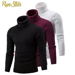 Men's Sweaters Autumn Winter Men Solid Colour Long Sleeve Turtle Neck Pullovers Slim Twist Knitted Jumpers Top Mens 221206