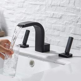 Bathroom Sink Faucets Waterfall Faucet 3 Hole Widespread Vanity Bathtub With Joystick Handle Chrome/ Black