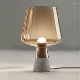 Table Lamps Vintage Glass LED Lamp Cement Smoke Grey For Bedroon Study Living Room Reading Home Offices E27