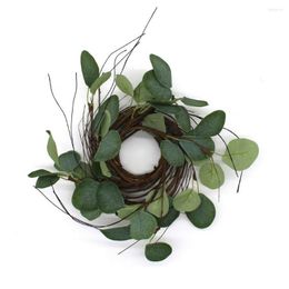 Decorative Flowers Rustic Country Artificial Eucalyptus Leaves And Twig Wreath Year Round Full Green For Indoor Or Outdoor Display 9 Inch