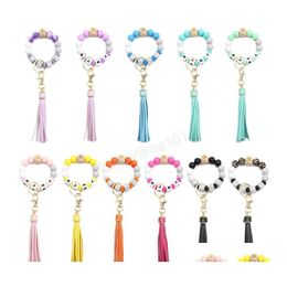 Key Rings 2022 Fashion Sile Beads Mama Bracelets Toys Alloy Keyring Food Grade Wristbands Beech Party Favour Tassel Key Chain Pendant Dhomx
