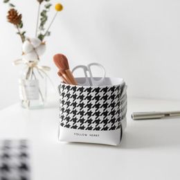 Storage Boxes Brush Box Luxurious Jewelry Basket Plaid Printed Pen Container Nordic Style Wide Opening Holder