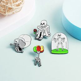 Flower Enamel Brooch Pin Skull Skydiving Balloon Rose Halloween Party Gift Ins Trendy Badge Jewellery Distinctive Shirt Brooches Pins
