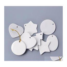 Christmas Decorations Sublimation Christmass Tile Ornament Pendant Hanging Decorations 3 Inch White Round Coating Christmas Decorati Dh0Bq