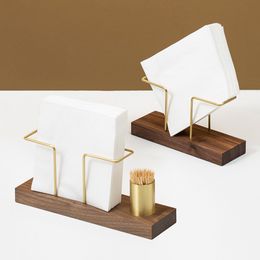 Bathroom Shelves Wooden Napkin Holder Home Table Container Gold Tissue Case With Toothpick for Restaurant Decoration Kitchen Accessories 221207