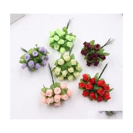 Decorative Flowers Wreaths 12Pcs/Lot Mini Artificial Decorative Flowers Silk Rose Flower Bouquet For Wedding Party Home Decoration Dhghp