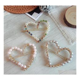 Hair Clips Barrettes Korea Retro Love Heart Shape Rhinestone Pearl Hair Clips Adt Side Clip Bangs Hairpins For Female Accessories Dhgle