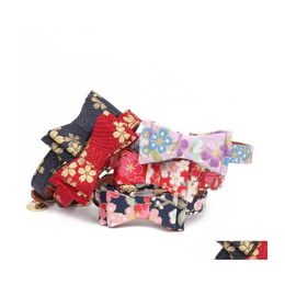 Dog Collars Leashes Cat Collars Mitcolor Printed Cherry Flower Pattern Gilding Bow Tie Dog Collar Training Tools Small Pet Supplie Dhiqb