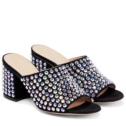 Macaron rhinestone sandals for womens slipper Designers Classic Metal buckle Embellished Chunky heel women shoes 10CM high Heeled sandal 35-42 Fashion slippers