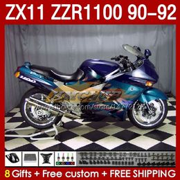 Fairings Kit For KAWASAKI NINJA ZX 11 R 11R ZX-11 R ZZR1100 ZZR 1100 CC Body 164No.50 blue stock ZX11 R 90-92 ZX-11R ZZR-1100 ZX11R 90 91 92 1990 1991 1992 ABS Full Fairing