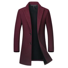 Men's Wool Blends Autumn and Winter Men's Italian Style Elegant and Fashionable Midlength Simple Suit Collar Casual Slim Woollen Coat 221206