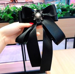 Brooches Korean High-end Black Rhinestone Bow Brooch Jewellery Luxury Exaggerated Large Neckpin Bowtie Gifts For Women Accessories