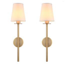 Wall Lamp Permo Set Of 2 Modern Classy Vintage Sconce With Flared White Textile Shade Living Room Bedside Reading