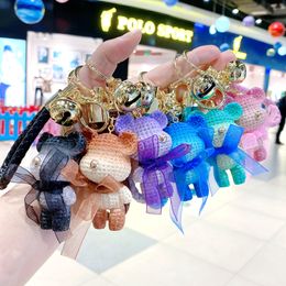 Cute Bear Key Chain Multi Color Bow Bell Resin Keychain Weaving Fashion Doll Bag Pendant Holiday Car Key Ring For Girls Gift