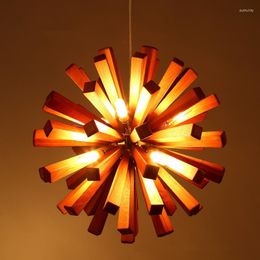 Pendant Lamps Nordic/Japanese Creative Wood Art Design Loft Led Lamp Chandelier For Dining Room Foyer Coffee Shop Bar Hall Hanglamp