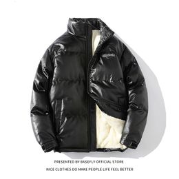 Mens Down Parkas Thick Warm Winter PU Leather Sheep Fur Inside Lambswool Men Bomber Couple Puffer Jacket Unisex Women Coat High Streetwear 221207