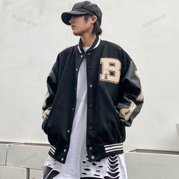 Mens Jackets American retro high street hiphop woolen flocking baseball uniform jacket for men and women loose casual allmatch jacket 221207