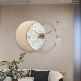 Wall Clocks 20 Inches Art Embossed Clock Light Luxury Resin Round Modern Design Creative Mute Hanging Watch Home Decor Zegar