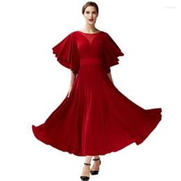 Stage Wear Dard Red Women Long Elegant Elasic Big Swing Ballroom Dance Dress For Dancing Waltz Tango Costumes Flamenco