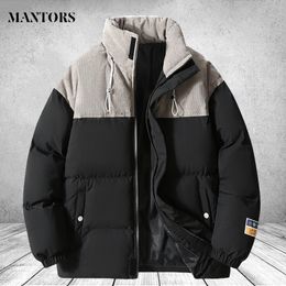 Mens Jackets Men Coats Winter Clothing Outerwear Jackets Patchwork Bomber Jacket Mens Windbreaker Thick Warm Male Parkas Zipper Black 221205