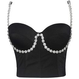 In summer the diamond studded shoulder belt type chest wrap sexy open back French suspender vest is worn by women and the fishbone corset