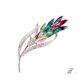Pins Brooches Elegant Womens Fashion Colorf Zircon Feather Brooches Attending Banquet Prom Clothing Accessories Jewellery Drop Deliver Dhzd9